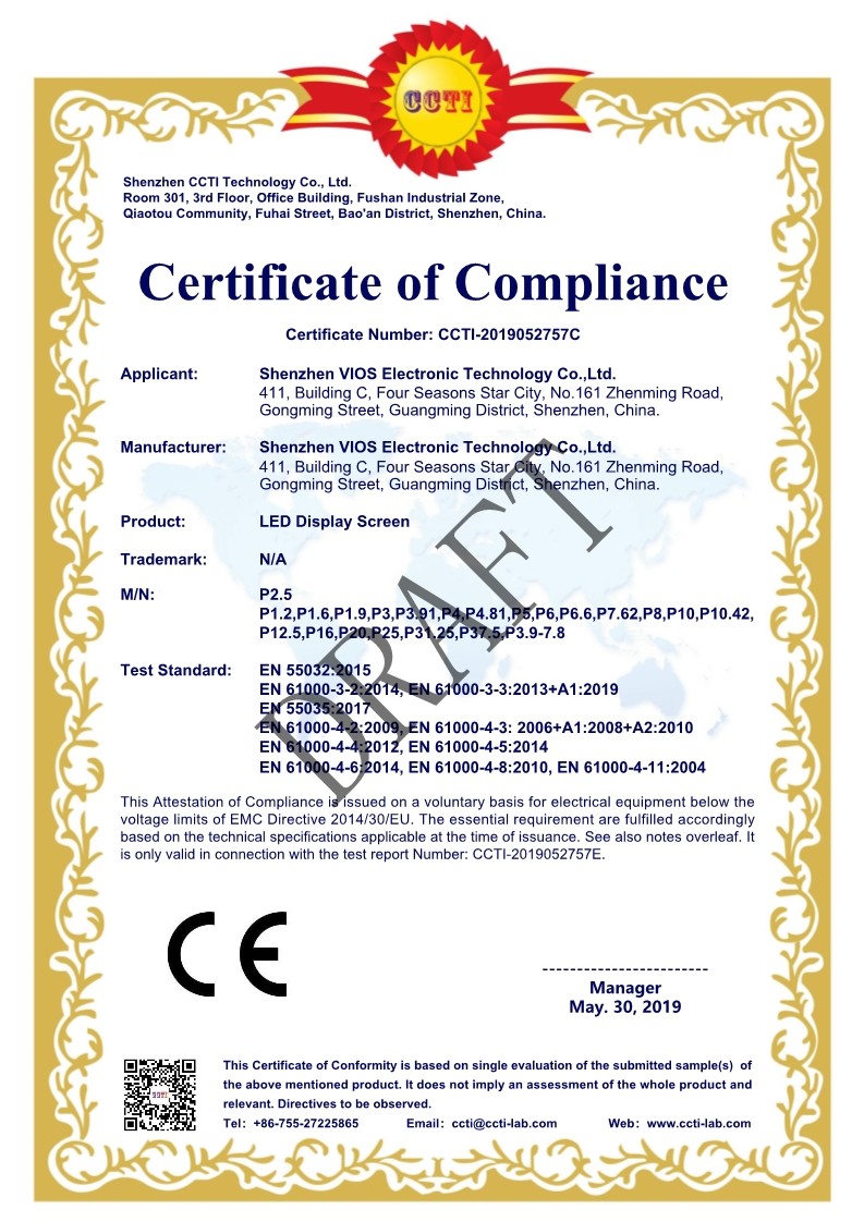 Porcellana Shenzhen Vios Electronic Technology Co., Ltd Certificazioni